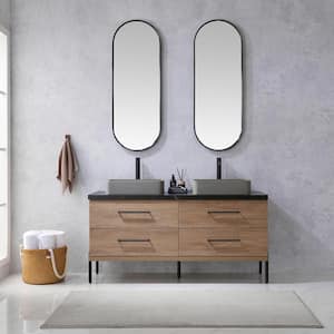 Trento 60 in. W x 21.7 in. D x 34.6 in. H Double Sink Bath Vanity in North Oak with Black Sintered Top