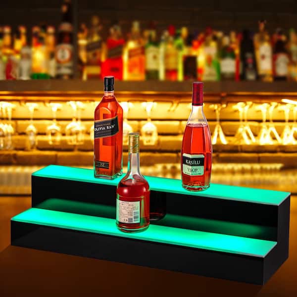 VEVOR 12-Bottle Lighted Liquor Bottle Display Shelf 30 in. LED Bar Shelves  for Liquor 2-Step Wine Rack for Commercial Bar JJLEDJJ2C30YC0001V1 - The  Home Depot