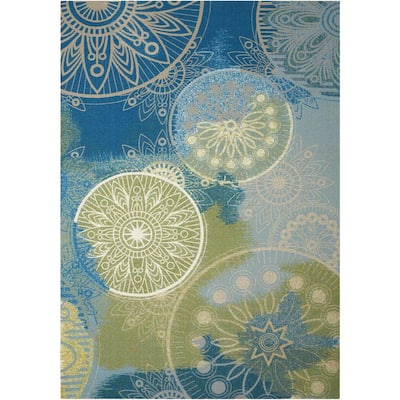 Home and Garden Blue 5 ft. x 8 ft. Medallion Contemporary Indoor/Outdoor Area Rug