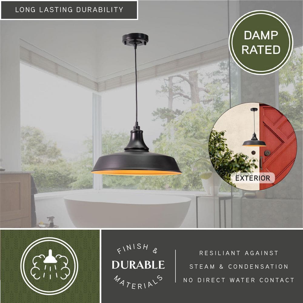 Dorado 15" Dark Bronze and Gold Farmhouse Pendant Light