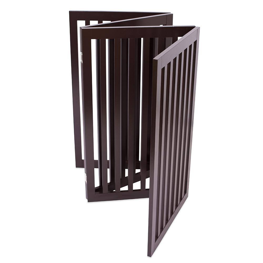 Espresso Solid Wood Freestanding 4-Panel Pet Gate