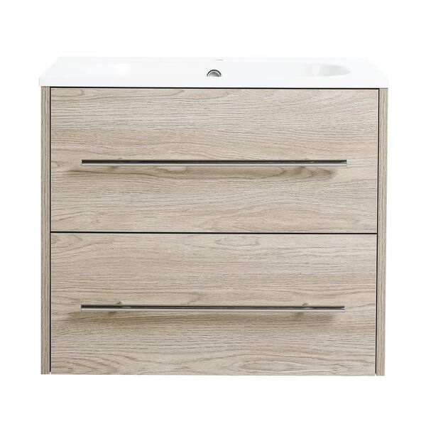 Staykiwi 24 in. W x 18 in. D x 20.5 in. H Floating Bath Vanity in White Oak with White Acrylic Top