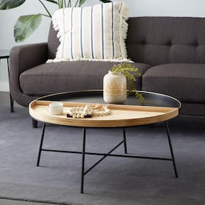 38 in. Black Medium Round Metal Split Coffee Table