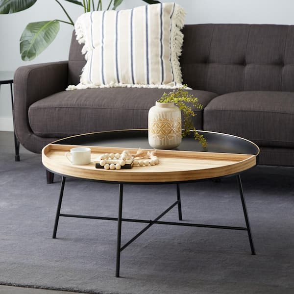 Litton Lane 38 in. Black Medium Round Metal Split Coffee Table