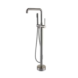 Bathroom Single-Handle Freestanding Tub Faucet with Hand Shower in Brushed Nickel
