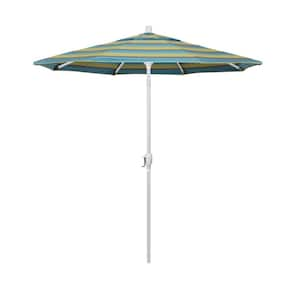 7.5 ft. Matted White Aluminum Push Button Tilt Crank Lift Patio Market Umbrella in Astoria Lagoon Sunbrella