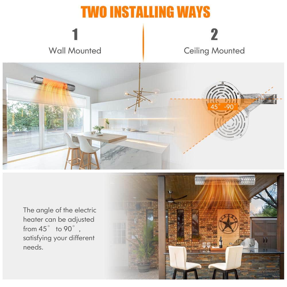 Silver Wall-Mounted Infrared Heater with Remote Control