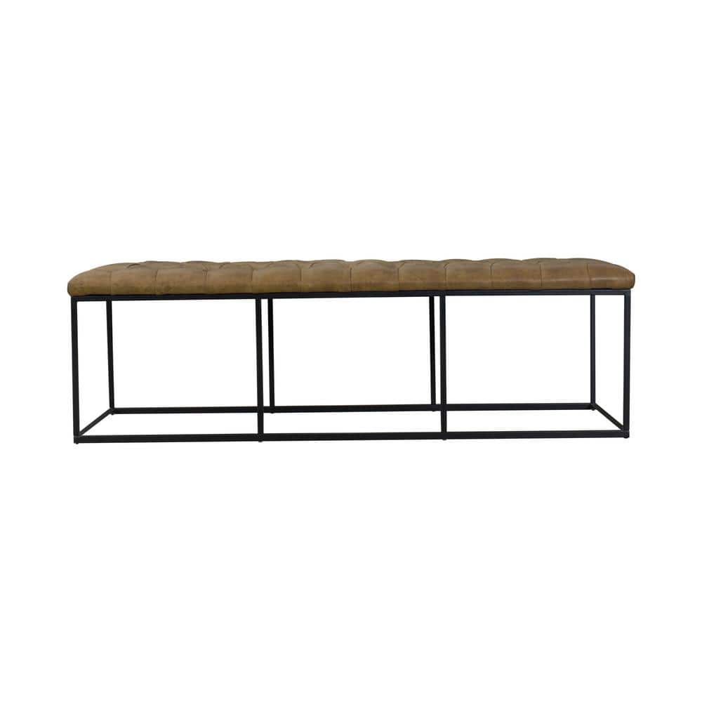 Draper 58" Light Brown Faux Leather Tufted Cocktail Ottoman