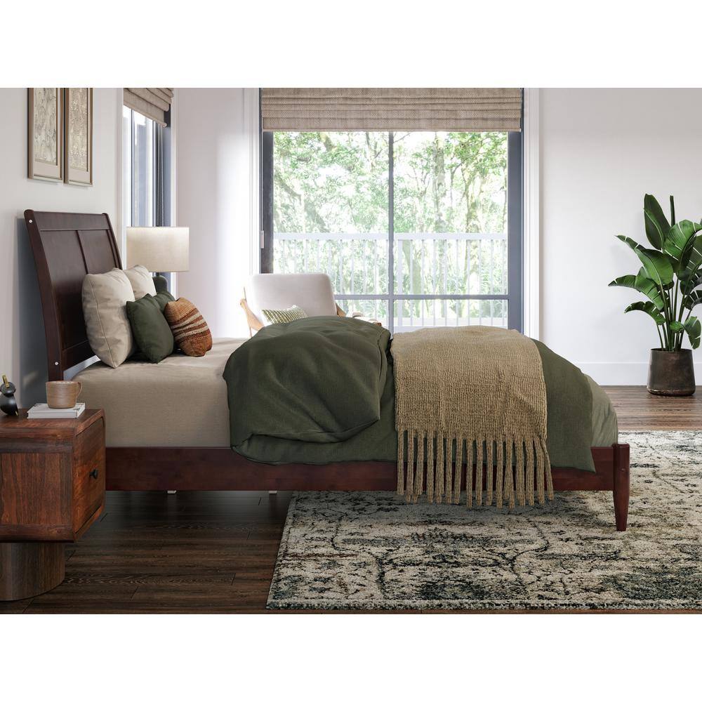 Valencia Walnut Full Sleigh Wood Platform Bed with Slats