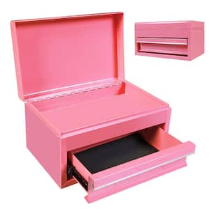 10 in. Mini Portable Steel Tool Box with Drawer for Home, Garage or Workbench, Pink