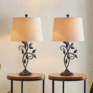 Chicago 26 in. Black Bedside Table Lamp with Oatmeal Flax Lampshade (Set of 2)