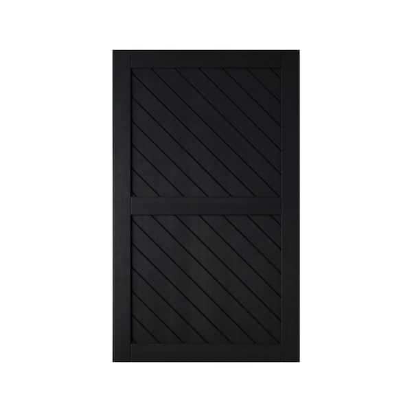 HOMACER XT2 48 in. x 80 in. C-Panel Solid Core Black Slanted Stripe Design Pine Wood Interior Sliding Barn Door Slab