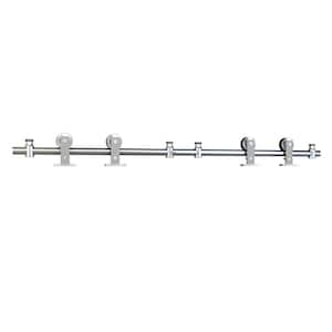 135.75 in. Stainless Steel Sliding Barn Door Hardware Kit for Double Wood Doors with Routed Floor Guides (2-Piece Rails)