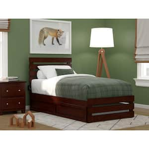 Oxford Walnut Twin Bed with Footboard and USB Turbo Charger with Twin Trundle