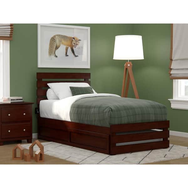 AFI Oxford Walnut Twin Bed with Footboard and USB Turbo Charger with Twin Trundle