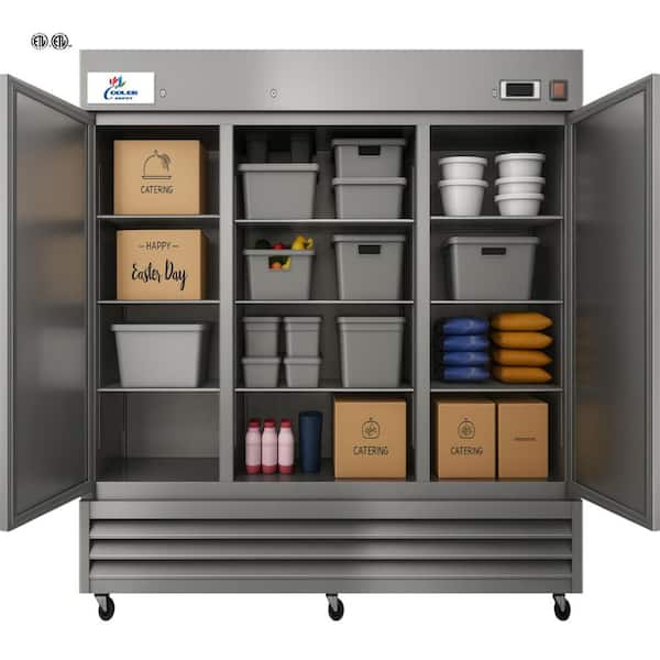81 in. 72 cu. ft. NSF 3 Door Commercial Reach In Upright Refrigerator in Stainless Steel