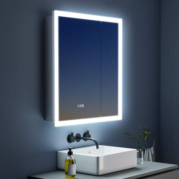 30 in. W x 32 in. H Rectangular Black LED Light Anti-Fog Aluminum Medicine Cabinet with Mirror
