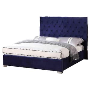 Demarcus Blue Velour Upholstered California King Bed
