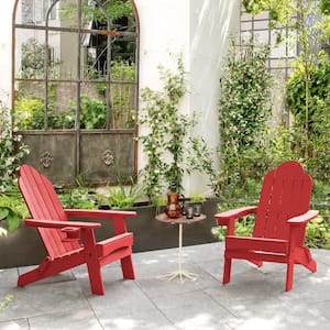 Miranda Red Foldable Recycled Plastic Outdoor Patio Adirondack Chair with Cup Holder for Backyard/Firepit/Pool(2-Pack)