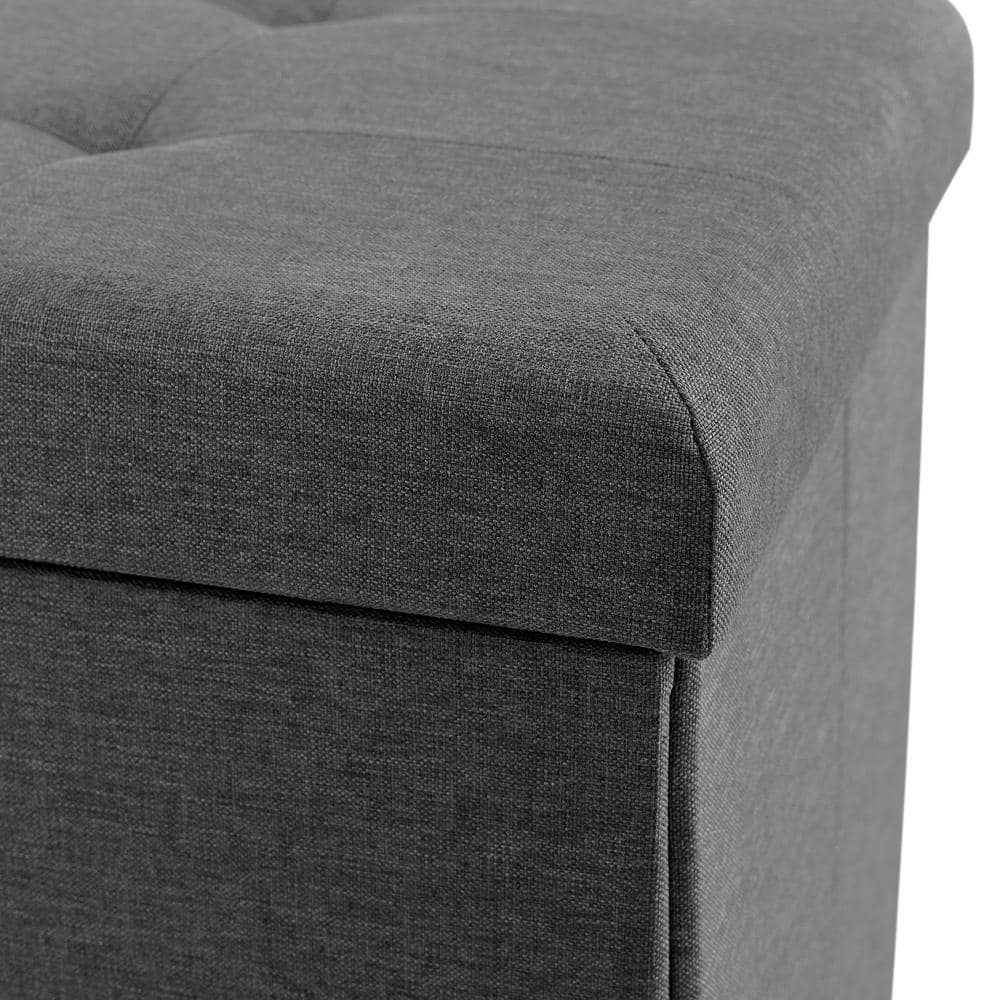 Modern Gray Tufted Ottoman Storage Bench with Adjustable Shoe Shelves