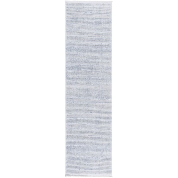 SAFAVIEH Whisper 2 ft. x 8 ft. Blue/Gray Solid Striped Runner Rug