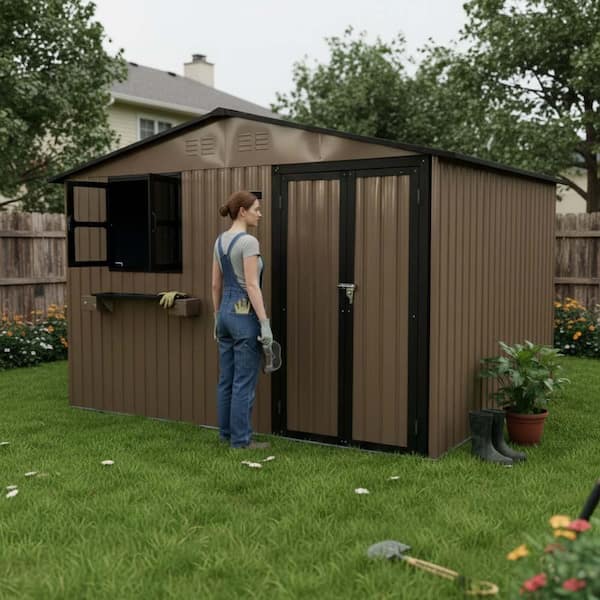 JPJPUU 10 x 8 FT. Outdoor Metal Storage Shed with Window and
