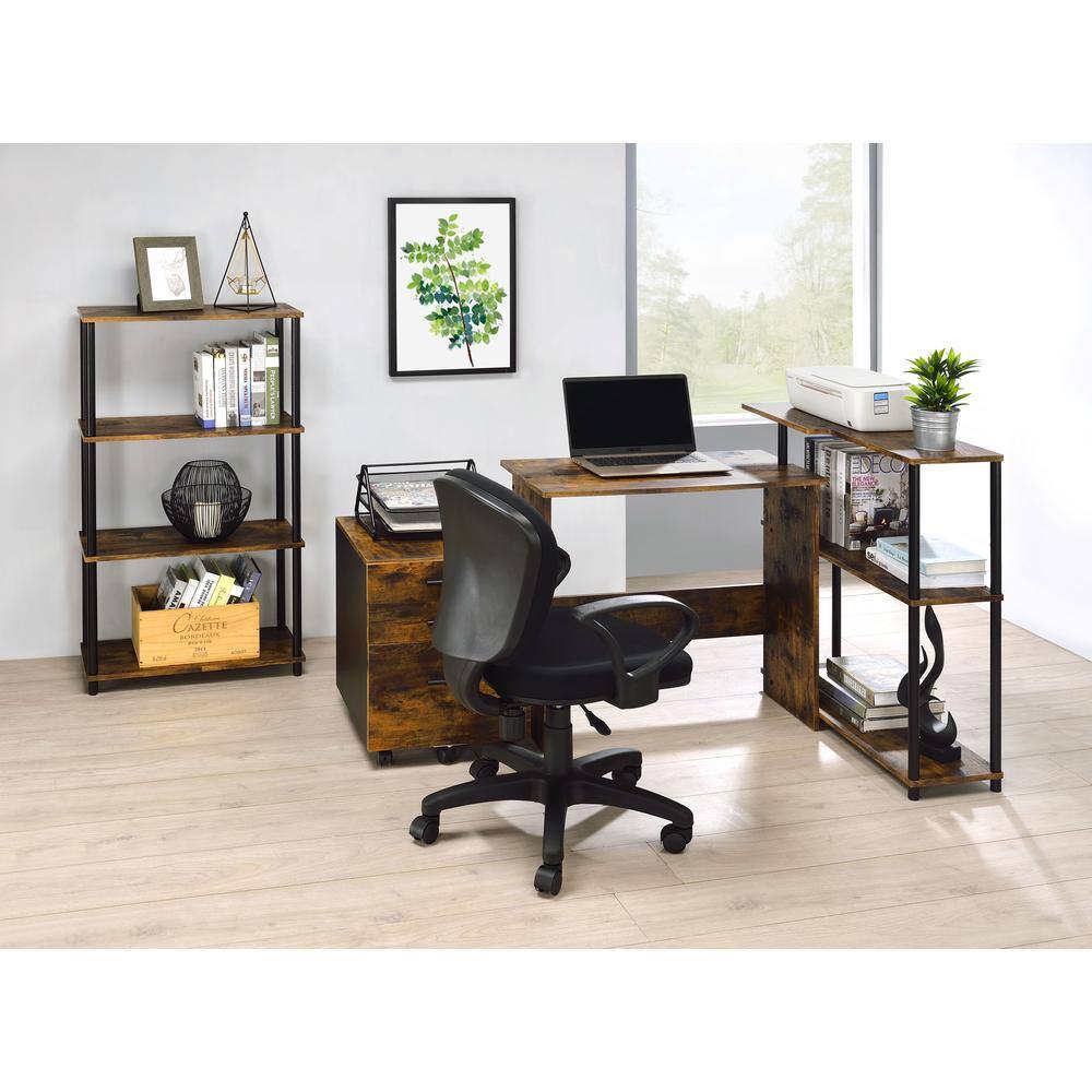 Elegant Black Wood Desk with Built-in Bookshelf and Drawer