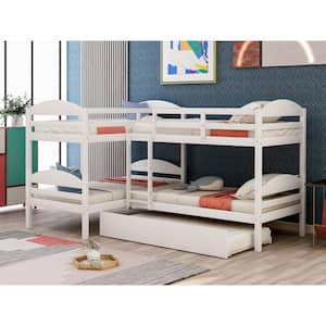 White L-Shaped Twin Size Bunk bed with Trundle