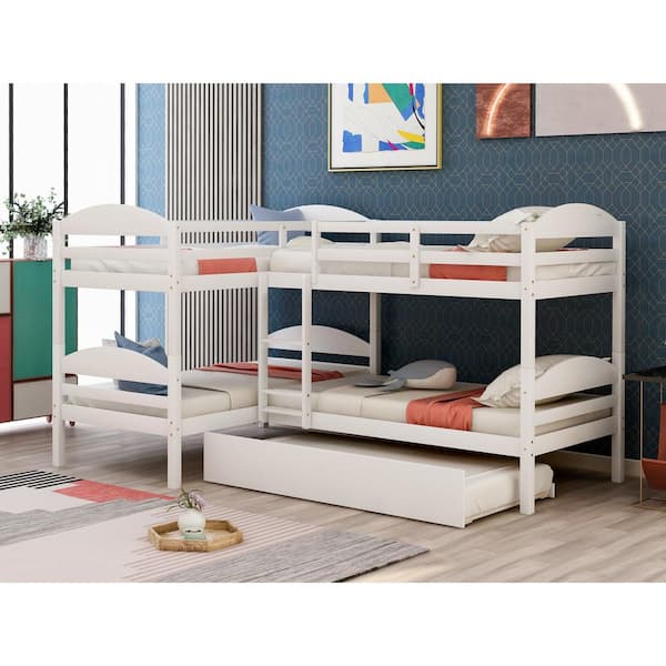 Harper & Bright Designs White L-Shaped Twin Size Bunk bed with Trundle