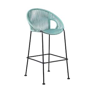 35 in. Blue Low Back Metal Frame Bar stool with Rope Seat