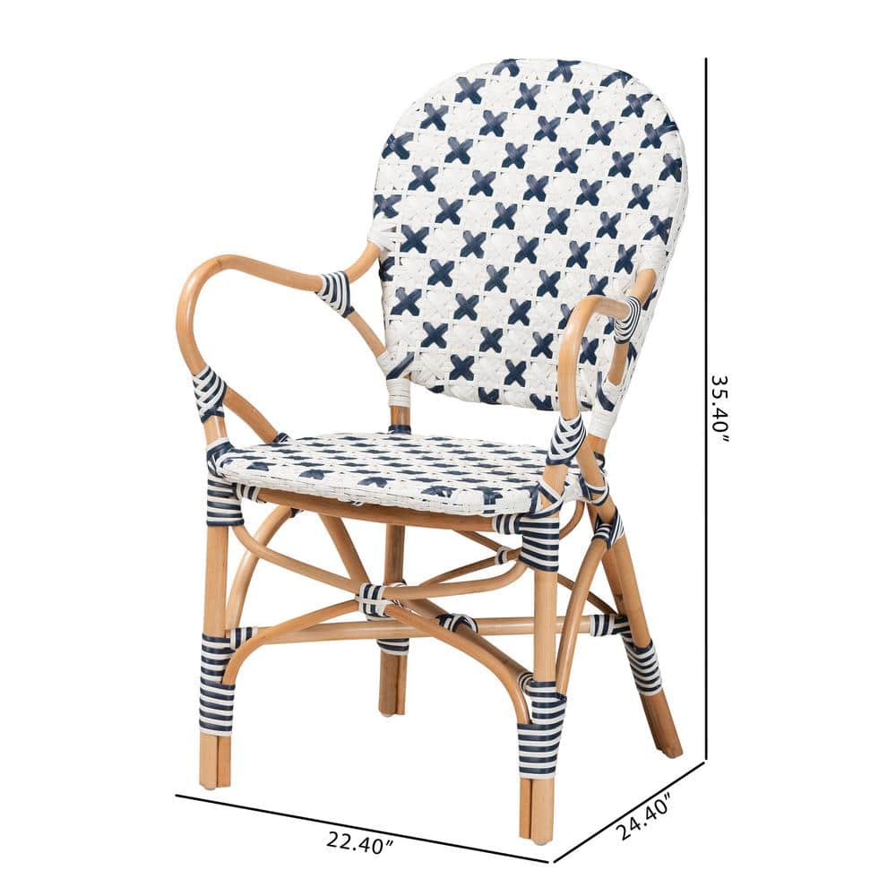 Bryson White and Blue Rattan Bistro Arm Chair