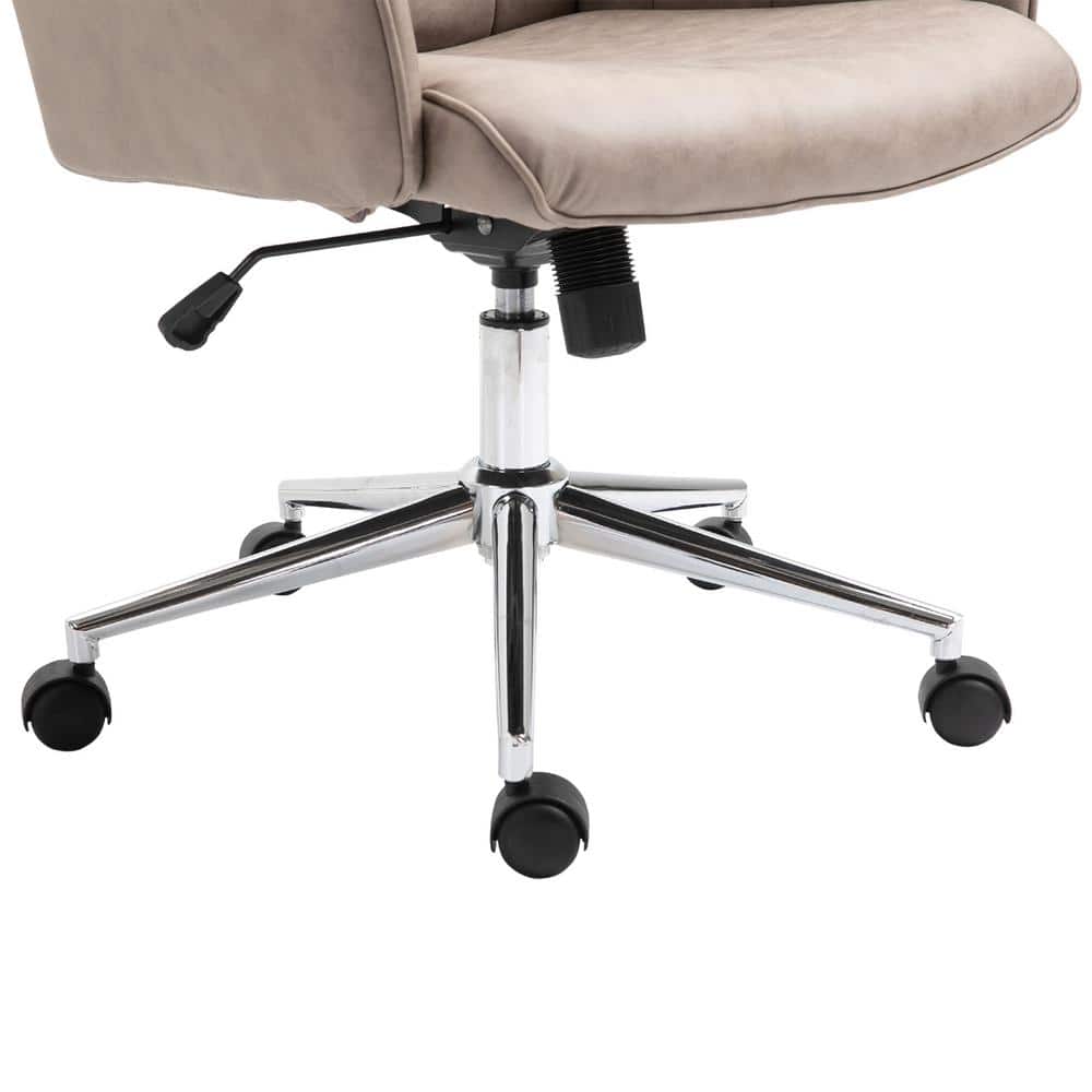 Light Grey Leather Swivel Task Chair with Chrome Base