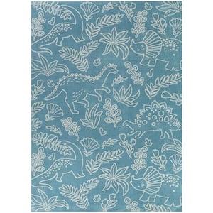 Happy Dinos Blue 5 ft. 3 in. x 7 ft. Novelty Area Rug