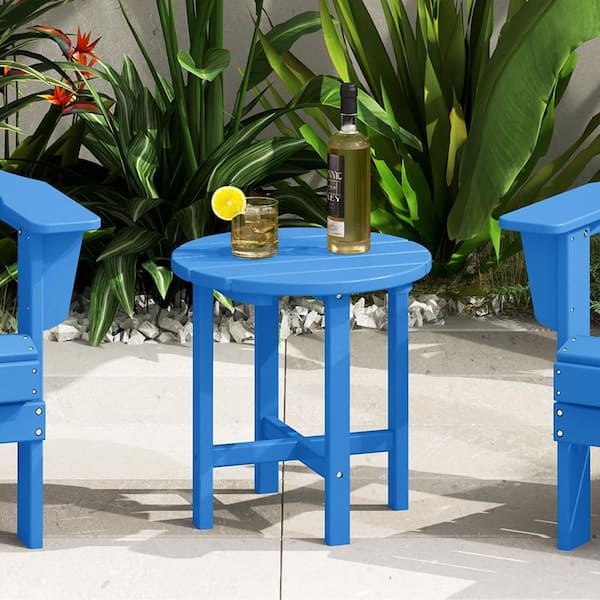 Mason 18 in. Pacific Blue Poly Plastic Fade Resistant Outdoor Patio Round Adirondack Side Table