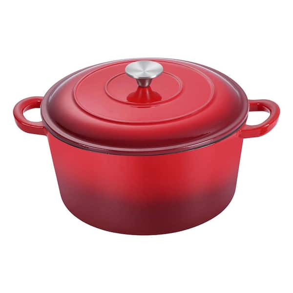 5 qt. Round Enameled Cast Iron Dutch Oven in Red with Lid, Non-Stick, Oven Safe, Dual Handles, 1 Piece