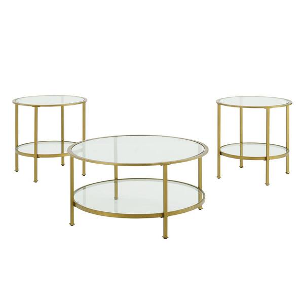 Crosley Furniture Aimee 3 Piece Gold, Round Glass Coffee Table Set Of 3