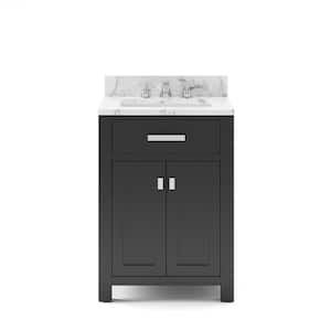 Madison 24 in. W x 21.5 in. D x 34 in. H Single Sink Bath Vanity in Espresso with Carrara White Marble Top