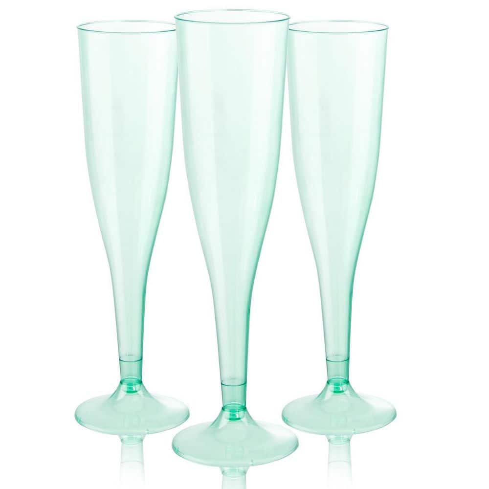KHKFY Clear Green 7 oz. Plastic Champagne Flutes for Parties and Weddings (36-Pack)