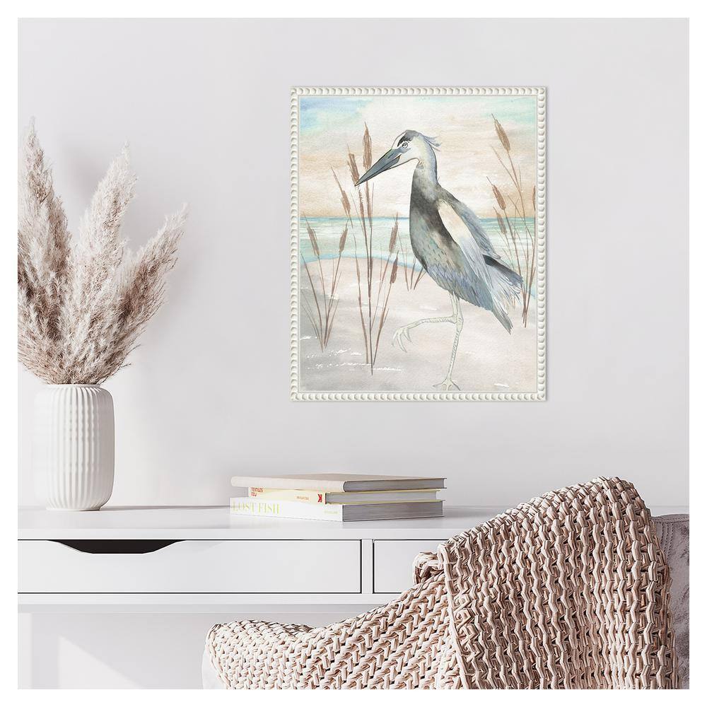 Heron on Sandy Beach with Beaded Frame Canvas Art