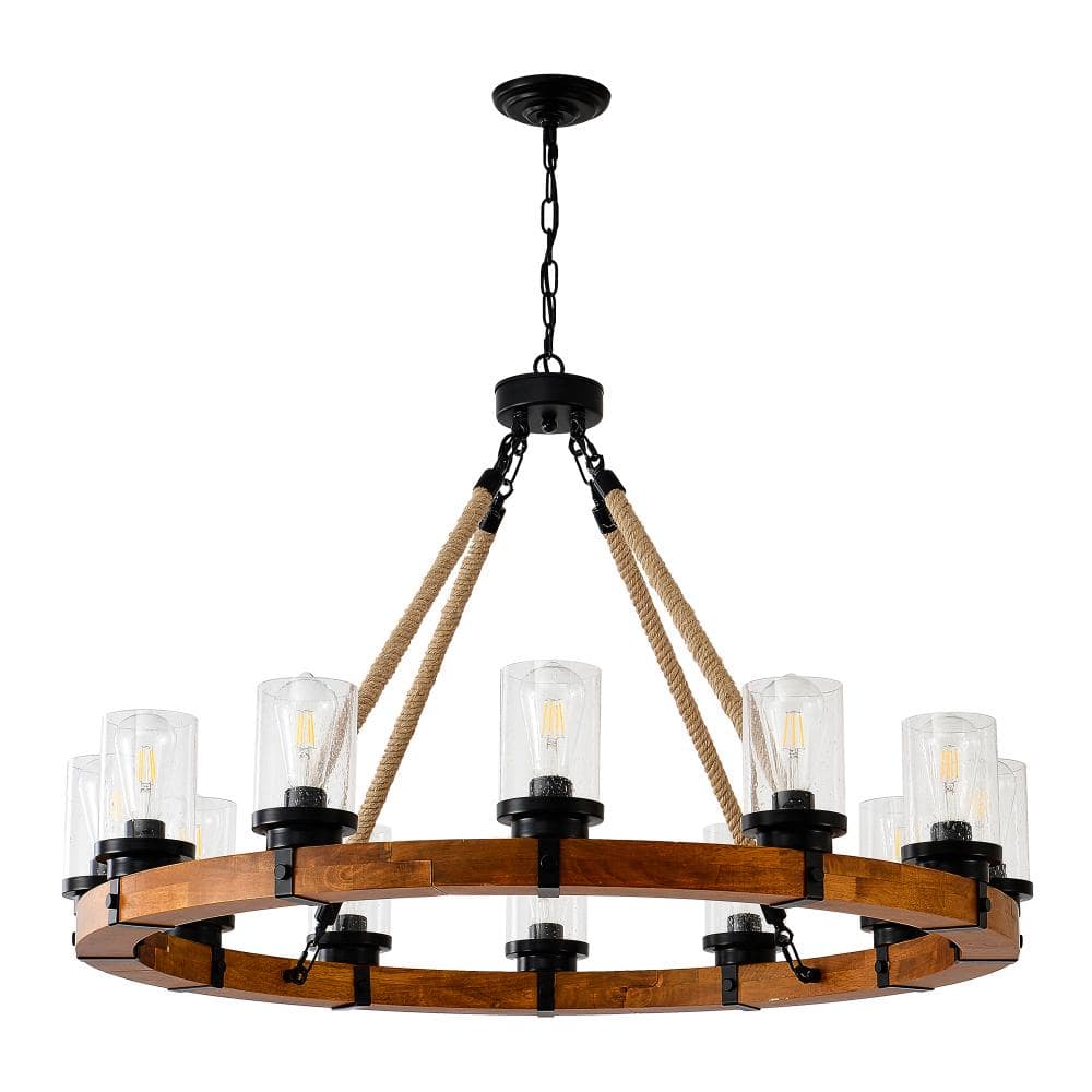 39.4 in. 12-Light Natural Farmhouse-Style Carriage Wheel Chandelier with Jute Cord Accents price history on PriceWatchPro