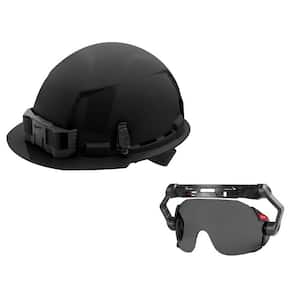 BOLT Black Type 1 Class C Front Brim Vented Hard Hat with 4-Point Ratcheting Suspension with BOLT Tinted Eye Visor
