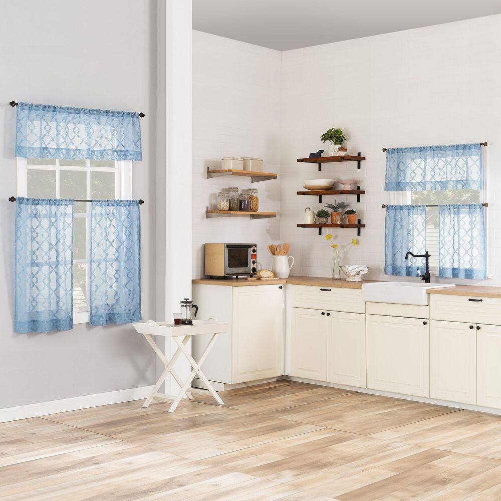 Tranquil Blue 24" Sheer Polyester Rod Pocket Curtain Set