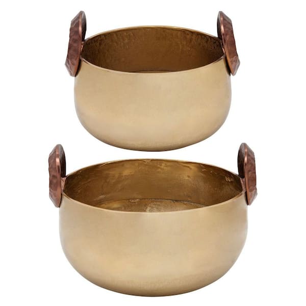 Liv & Skye Metal Gold Bowl with Handles (Set of 2)