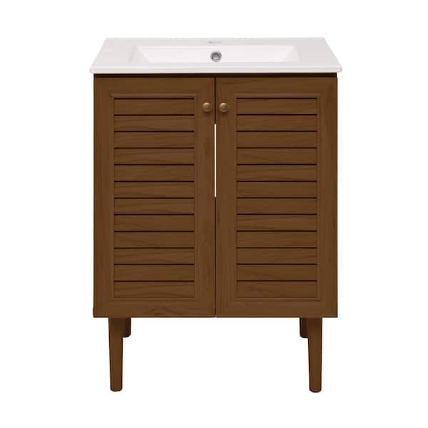 Swiss Madison Bron 24 in. Freestanding Bathroom Vanity in Brown Oak with Sink Top