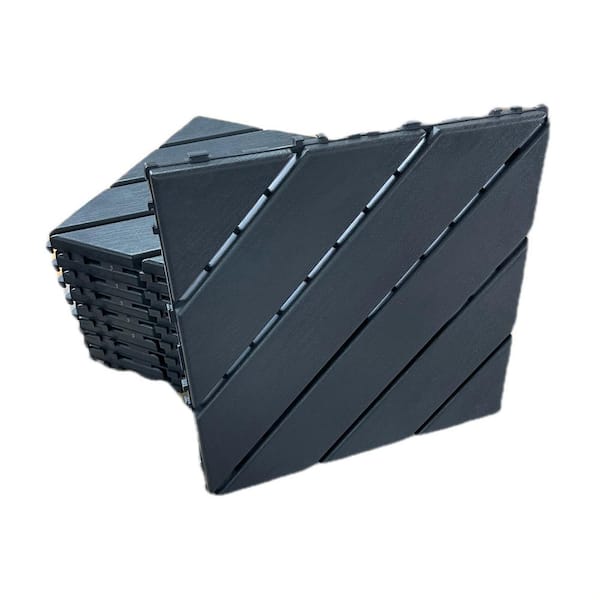 Unbranded 11.8 in. x 11.8 in. Dark Gray Patio Square Plastic Interlocking Deck Tiles (44-Pack)