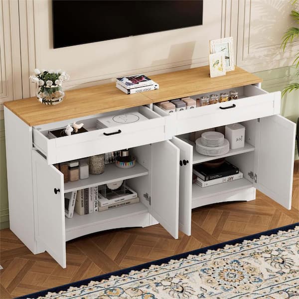 Unbranded White MDF 62.9 in. Kitchen Buffet Storage Cabinet Modern Sideboard Buffet Cabinet with Adjustable Shelves