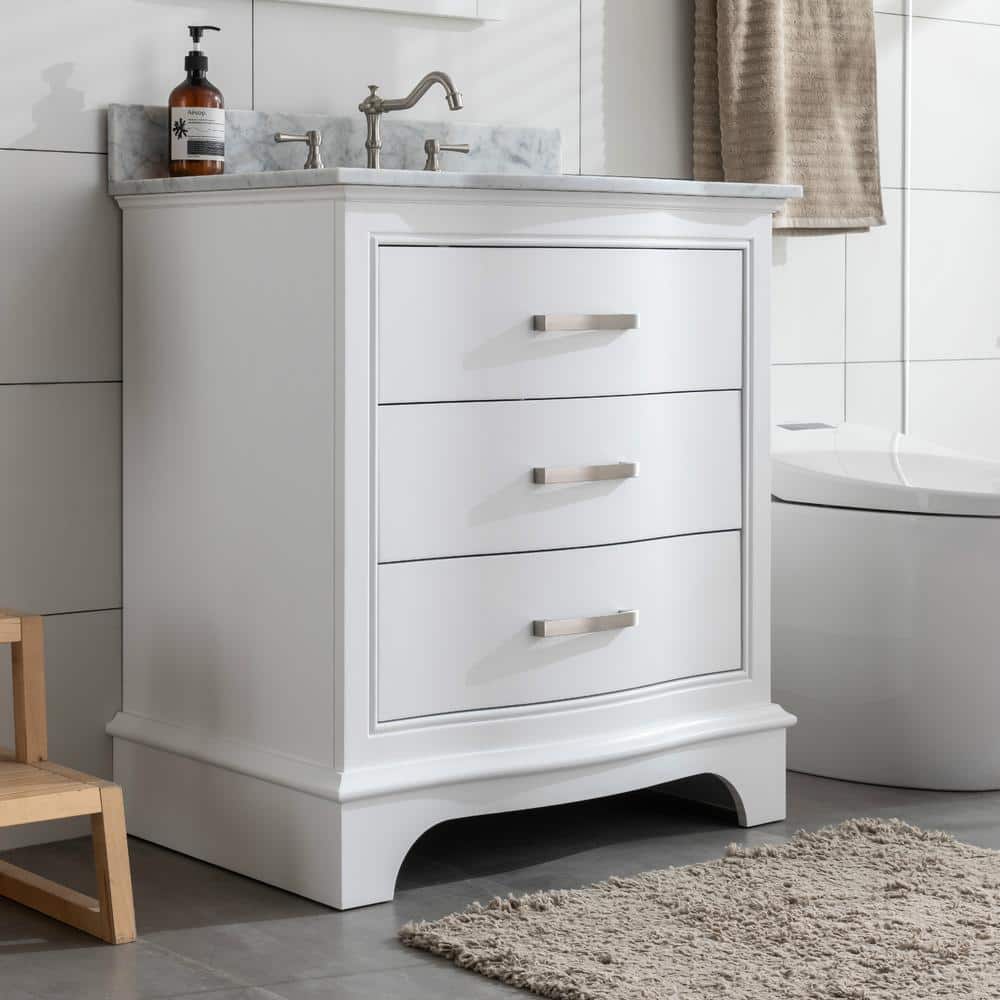 Monroe 30" White Solid Wood Single Vanity with Carrara Marble Top