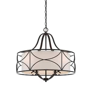 Avara 4-Light Traditional Oil Rubbed Bronze with White Fabric Shade Chandelier For Dining Rooms