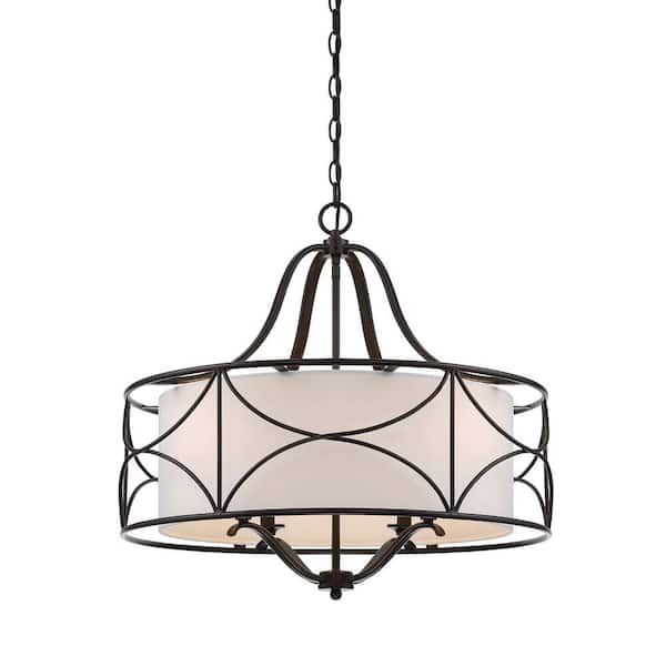 Designers Fountain Avara 4-Light Traditional Oil Rubbed Bronze with White Fabric Shade Chandelier For Dining Rooms