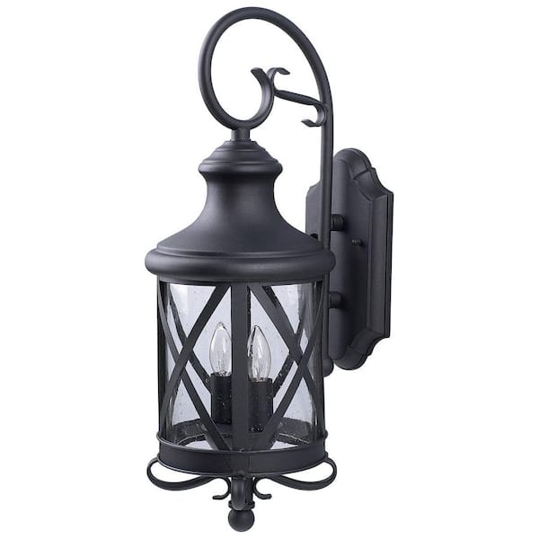 CANARM Mason 2-Light Black Outdoor Wall Lantern Sconce with Seeded Glass